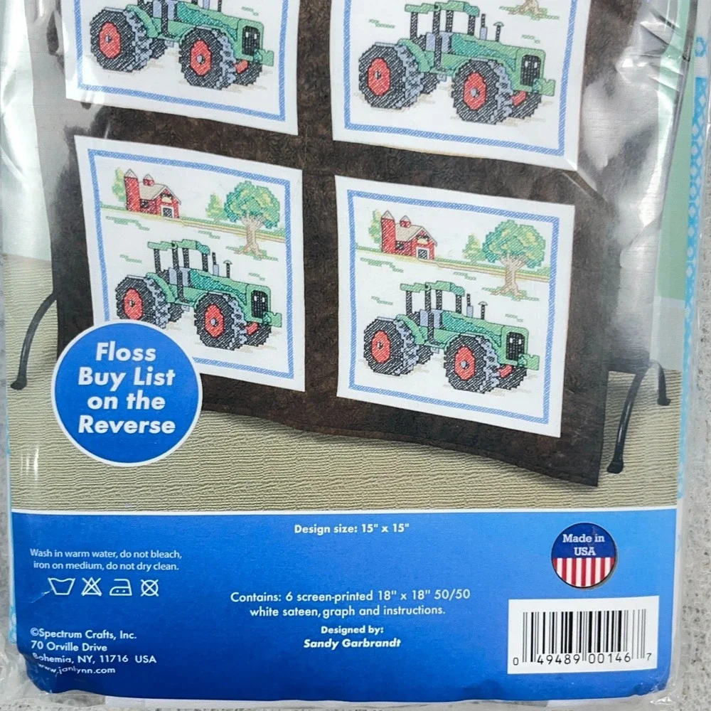 Janlynn Stamped TRACTOR Cross Stitch Quilt Blocks # 021-1476 15